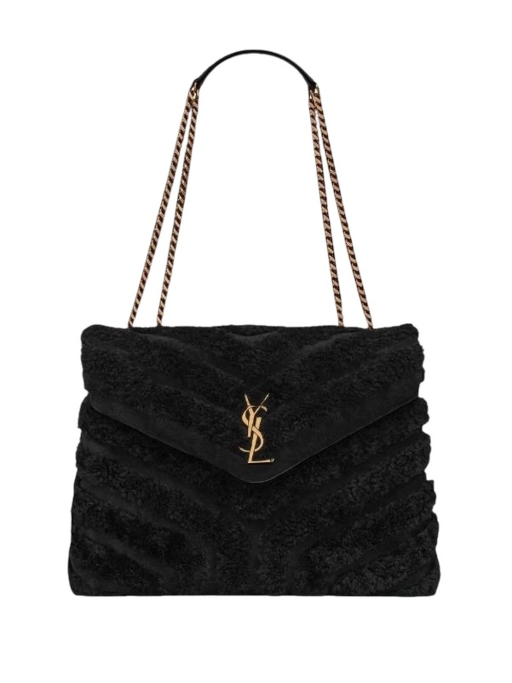 Yves Saint Laurent Black Teddy Loulou Tote with Gold Hardware